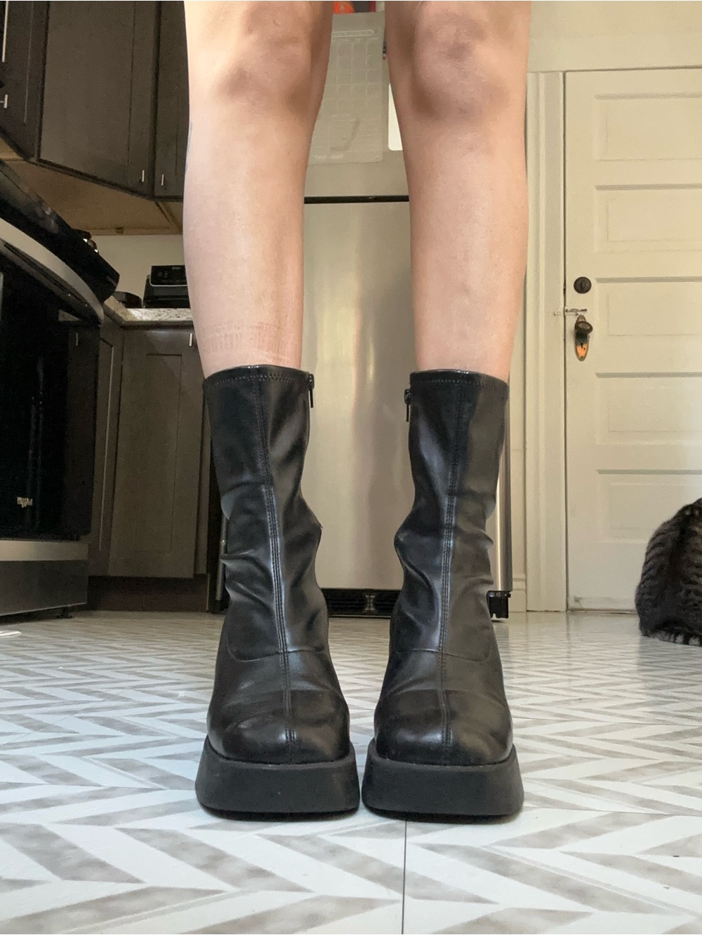 Black Platform Mid-Calf Women's Boots - Picture 3 of 4